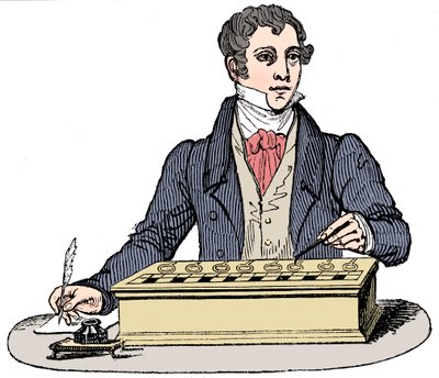 Úředník používající Pascalův sčítací stroj, 1835 od Unbekannt