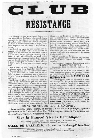 Club de la Resistance, z francouzských politických plakátů Pařížské komuny, květen 1871 od Unbekannt