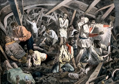 Uhelní horníci uvěznění pod zemí pádem střechy, Courrieres Mines, Pas-de-Calais, Francie, 1906 od Unbekannt