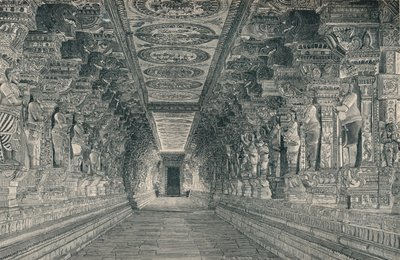 Kolonáda v interiéru hinduistického chrámu na ostrově Rameswaram jižní Indie, c1903, od Unbekannt