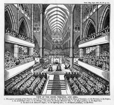 Korunovace krále Viléma IV a královny Adelaide, Westminster Abbey, Londýn, 1831 od Unbekannt