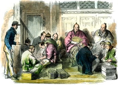 Počítání peněz na odškodnění za vraždu pana Richardsona, Japonsko, 1863 od Unbekannt