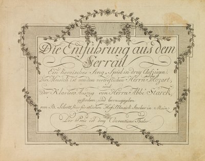 Obálka prvního vydání opery Mozartův únos ze Seraglia, aft.1786 od Unbekannt