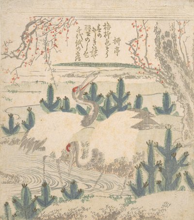 Jeřábi mezi mladými borovicemi poblíž potoka, ca. 1830. od Unbekannt