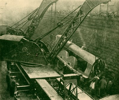 Jeřáby při práci po nehodě, 1930. od Unbekannt