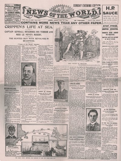Crippens Life at Sea, titulní strana News of the World, 31. července 1910. od Unbekannt