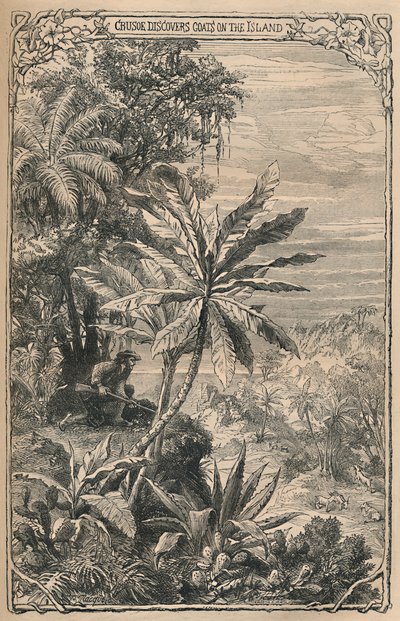Crusoe objevuje kozy na ostrově, c1870 od Unbekannt