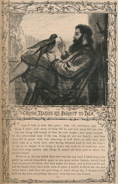 Crusoe učí svého papouška mluvit, c1870 od Unbekannt