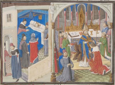 Smrt Amalricha I. Jeruzalémského. Korunovace Balduina IV. Miniatura z Historia od Viléma z Tyru, 60. léta 14. století od Unbekannt