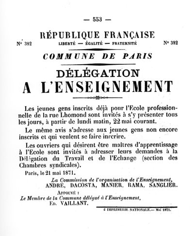 Delegace a LEnseignement, z francouzských politických plakátů Pařížské komuny, květen 1871 od Unbekannt