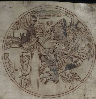 Démoni útočí na Guthlac Rukopis Život svatého Guthlaca, počátek 12. století od Unbekannt