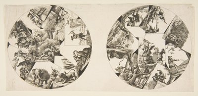 Návrhy talířů převzaté z ilustrací Audrys do La Fontainových bajek, po roce 1755. od Unbekannt