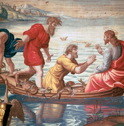 Detail z Mortlakes Tapestries, ukazující zázračný tah ryb, 17. století od Unbekannt