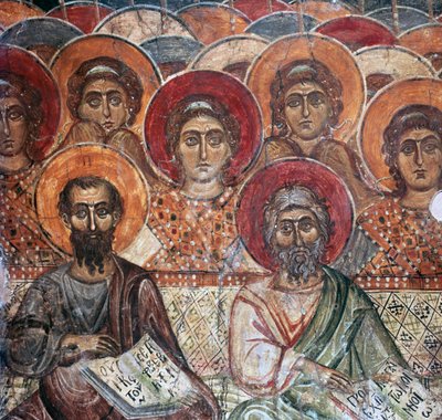 Detail fresky svatých v ráji, 13. století od Unbekannt