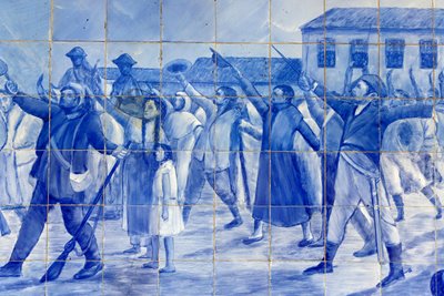 Detail mozaiky zobrazující lidi z Cachoeira jásající prince Pedra, který dovedl Brazílii k nezávislosti, Cachoeira, Brazílie od Unbekannt