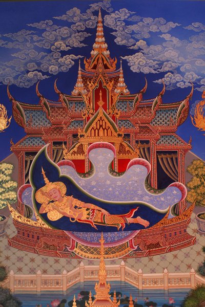 Detail nástěnné malby v Uposatha (svatyně) chrámu Buddhapadipa, Wimbledon, Grande-Bretagne od Unbekannt