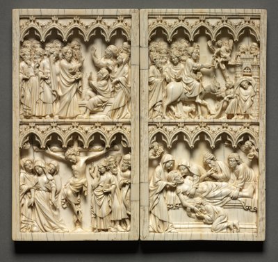 Diptych s výjevy ze života Kristova levé křídlo: Vzkříšení Lazara a ukřižování, c. 135 od Unbekannt