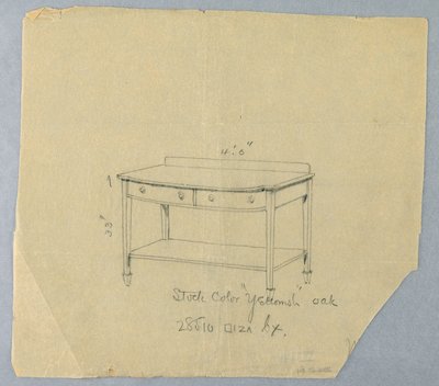 Kresba, návrh servírovacího stolku se dvěma zásuvkami a vypouklým čelem, 1900-05 od Unbekannt
