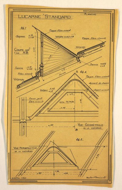 Kresba, návrh masově provozního domu navržený Hectorem Guimardem, Skylight Construction, říjen 1920 od Unbekannt