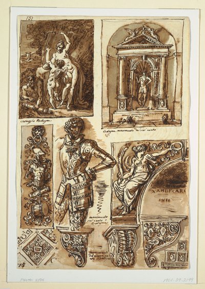 Kresba, listy studií po boloňských památkách, 1811–14 od Unbekannt