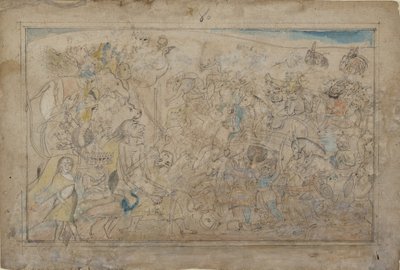 Durga, Kali a pět matriků bojují s armádou démonů Shumbha..., ka. 1780. od Unbekannt