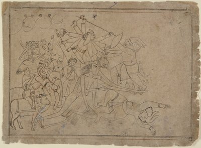 Durga, Kali a matriky bojují s démonem Raktabija: scéna z Devi Mahatmya, Ka. 1780. od Unbekannt