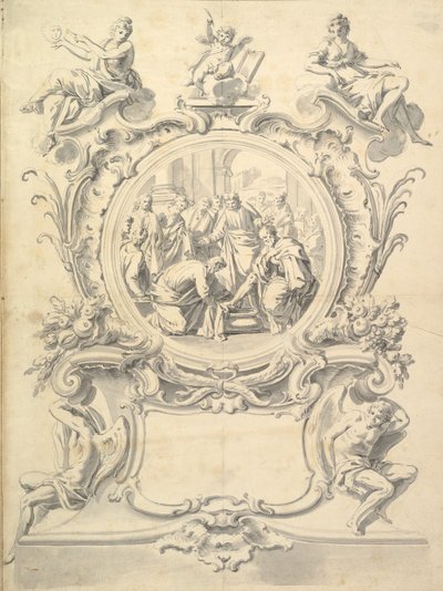 Složitě zarámovaný kruh Krista omývajícího pocit apoštolů, po roce 1800. od Unbekannt