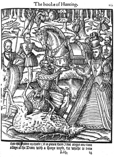 Alžběta I. provádějící obřad zkoušení jelena, 1576 od Unbekannt