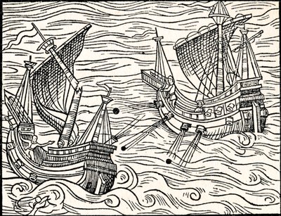 Zasnoubení mezi dvěma obchodními loděmi u pobřeží Islandu, 1555 od Unbekannt