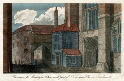 Vchod do Montague Close a část kostela St Saviors, Southwark, Londýn, 1814 od Unbekannt