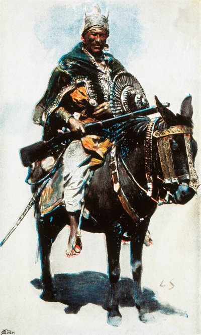 Etiopská válka: Portrét Menelika II. (1844-1913), císaře (Negus) Etiopie (1889-1913) Barevná fotografie 20. století od Unbekannt
