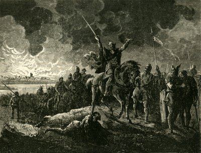 Eudes, vévoda z Akvitánie, prchající z Bordeaux, vypálen Saracény, 732 AD, 1890. od Unbekannt