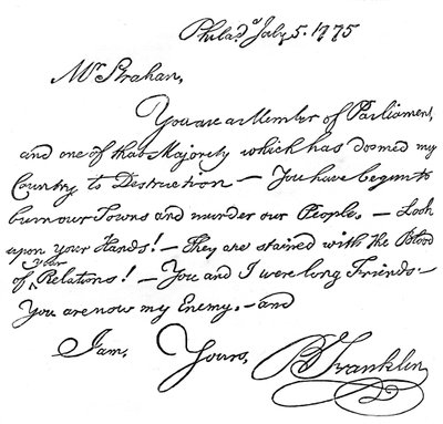 Faksimile dopisu Benjamina Franklina panu Strahanovi, 1775 c1880 od Unbekannt