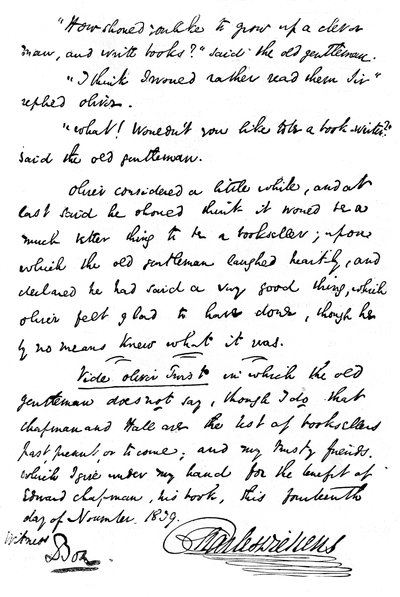Faksimile nápisu v kopii The Pickwick Papers, 1839 1912 od Unbekannt