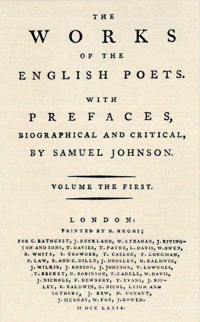 Faksimile titulní strana prvního vydání The Works of the English Poets, obsahující Johnsonse od Unbekannt