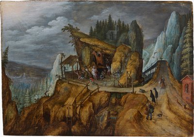 Fantastická skalnatá krajina s Pokušením svatého Antonína, 1600. od Unbekannt