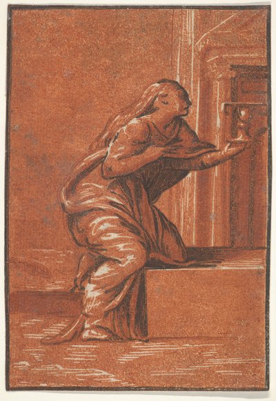 Ženská personifikace víry, která klečí a zvedá kalich v levé ruce, af..., ca. 1520-1560. od Unbekannt
