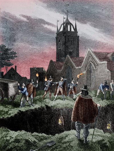 Naplňování hromadného hrobu v noci během moru v Londýně, c1665 od Unbekannt