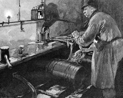Plnění pivních sudů v americkém pivovaru, 1885 od Unbekannt