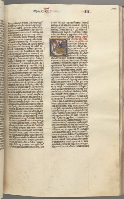 Fol. 123r, Kings III, historická iniciála E, průvodčí přinášející Abishag Davidovi..., c. 1275-1300 od Unbekannt