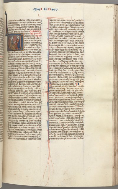 Fol. 205r, Jób, historická iniciála V, Jób na hnojišti se zlatou náušnicí, c. 1275-1300. od Unbekannt