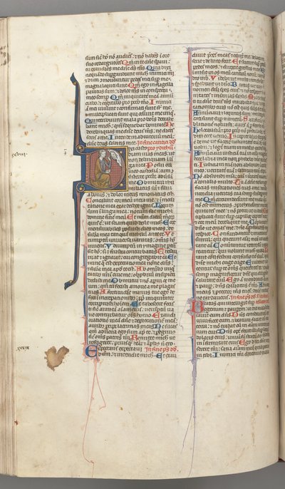 Fol. 220v, Žalm 38, historická iniciála D, David klečící, gestikuluje k Boží bustě nahoře, c. 1 od Unbekannt