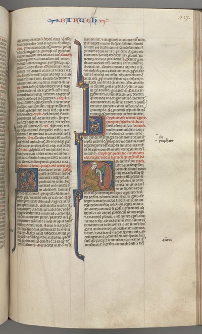 Fol. 317r, Baruch, historická iniciála H, Baruch sedící u stolu píšící na svitek, c. 1275-1300. od Unbekannt