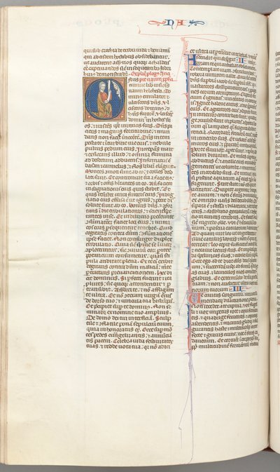 Fol. 360v, Nahum, historická iniciála O, Nahum klečící se svitkem, nahoře busta Boha, c. 1275-13 od Unbekannt