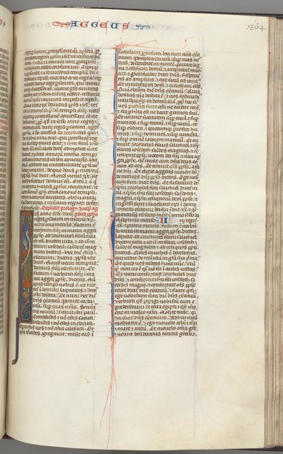 Fol. 364r, Haggai, historická iniciála I, Haggai se svitkem stojícím na kříženci, c. 1275-1300. od Unbekannt
