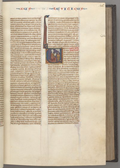 Fol. 36r, Leviticus, historická iniciála V, Mojžíš nabízející obětního beránka na oltáři, c. 1275-1 od Unbekannt