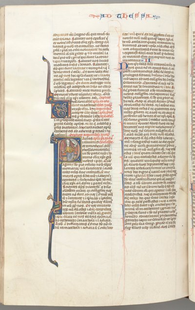 Fol. 454v, Thessalonians I, historická iniciála P, Pavel sedící s mečem a knihou..., c. 1275-13 od Unbekannt