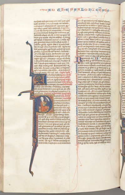 Fol. 455v, Thessalonians II, historická iniciála P, Pavel sedící s mečem..., c. 1275-1300. od Unbekannt