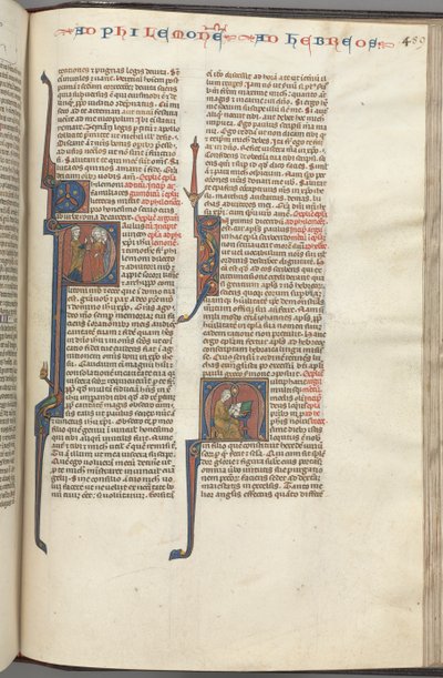 Fol. 459r, Filemon, historická iniciála P, Pavel oslovující tři muže a Židům..., c. 1275-1300. od Unbekannt