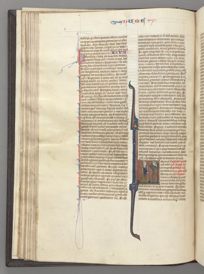 Fol. 46v, Numeri, historická iniciála L, Mojžíš s rohy, klečící před Bohem, c. 1275-1300. od Unbekannt